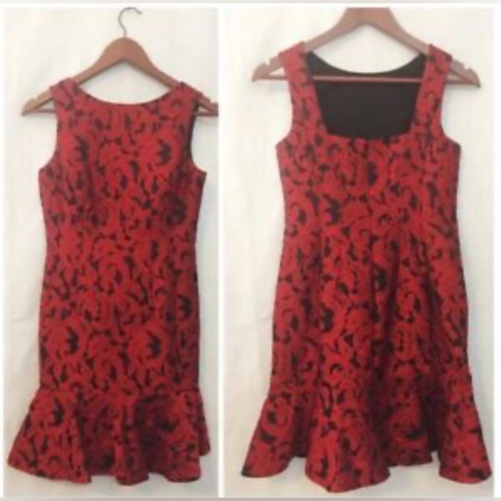 Ann Taylor Red Brocade Dress Size 2